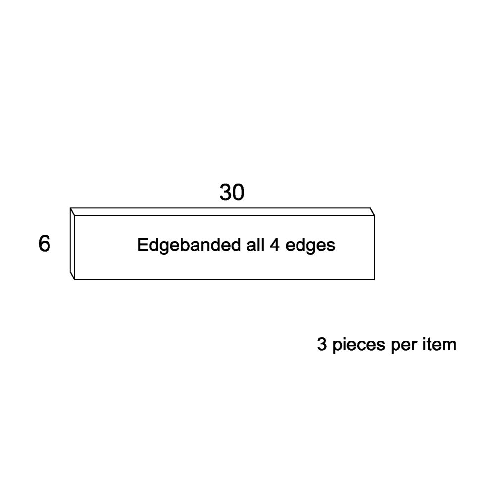 Horizontal Appliance Filler (3 Pieces) diagram, 30"W x 6"H x 3/4"D