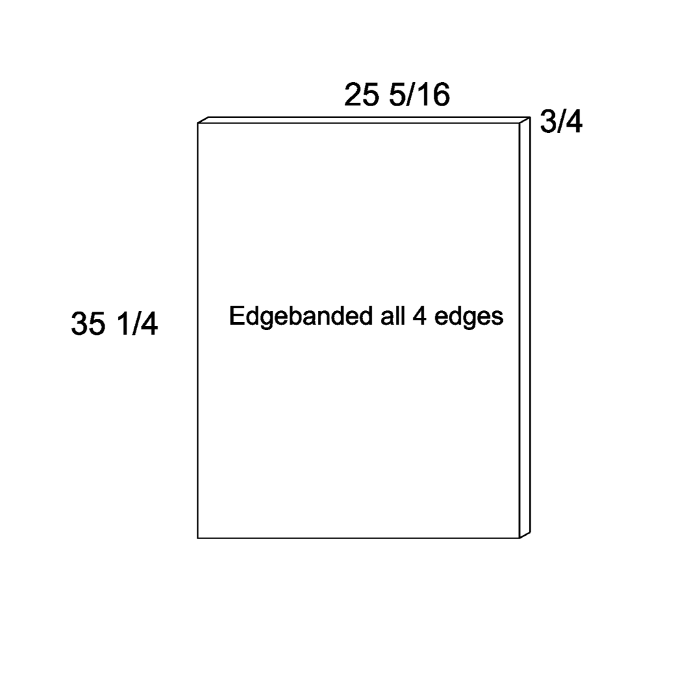 Base Overlay Panel diagram, 25-5/16"W x 35-1/4"H x 3/4"D
