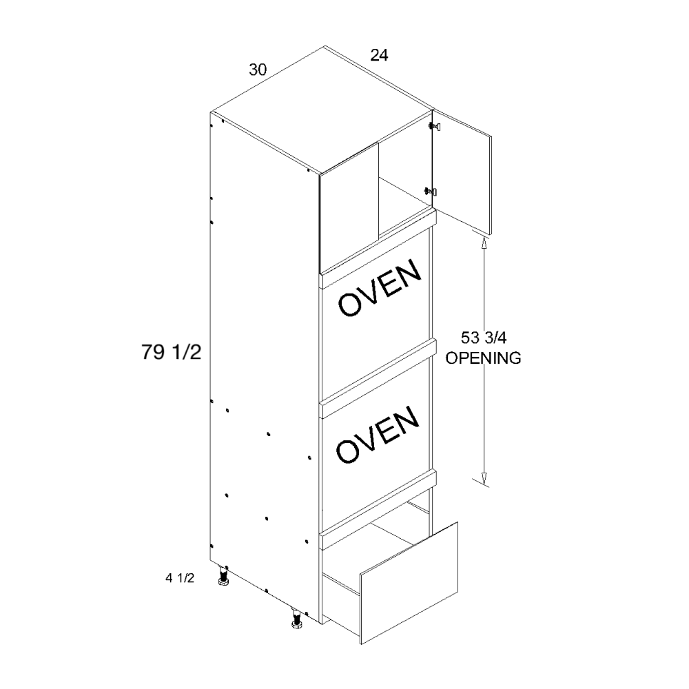 Cabinet component diagram — Double Oven Single Drawer Oven Cabinet- 30" X 84"H