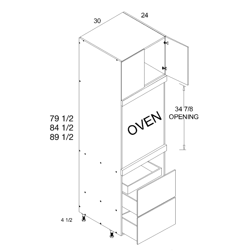 Cabinet diagram — Torino White Pine Single Oven 2 Drawer/inner drawer Single Oven Cabinet- 30" X 89"H