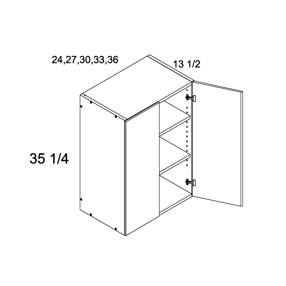 Cabinet diagram — Double Door 35 in High Wall Cabinet – W2435