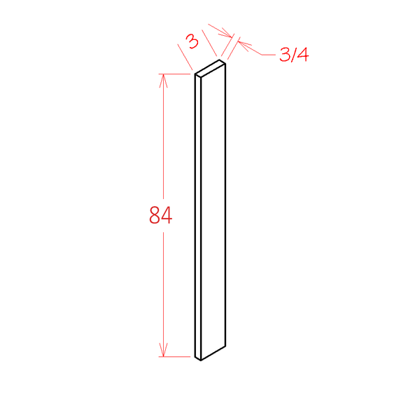 Cut to 84 Haven Dune 3"W Tall Filler - 3"W x 84"H x 3/4"D — cabinet dimension diagram