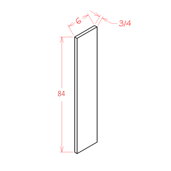 CUT TO 84 SHAKER GREY 6"W TALL FILLER - 6"W X 84"H X 3/4"D – Grey-F696:Cut84 cabinet diagram