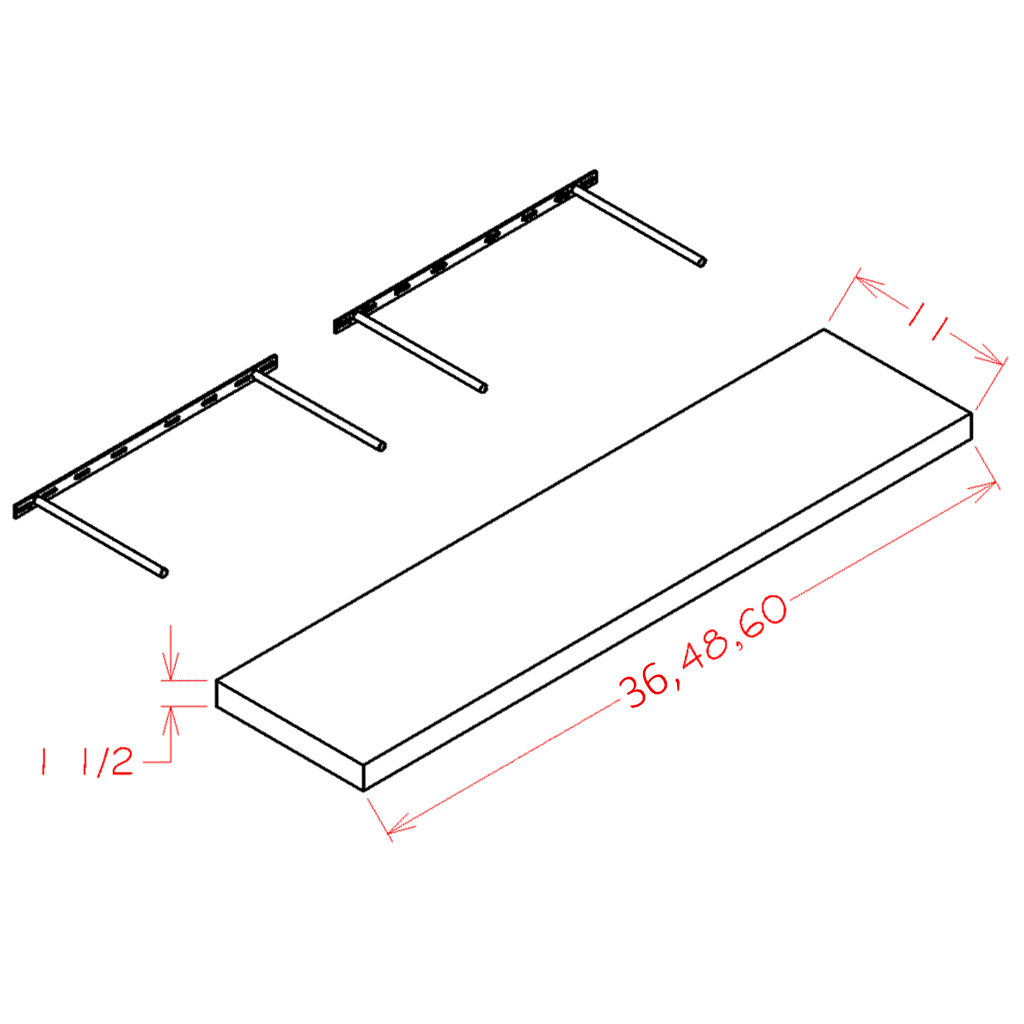 Harbor Floating Shelf - 36"W x 1-1/2"H x 11"D (Max Weight: 25 lbs) — cabinet dimension diagram