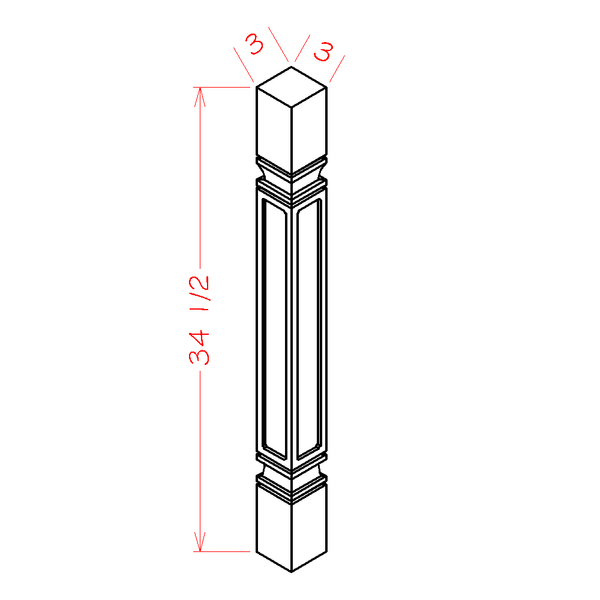 Unfinished Square Decorative Leg - 3"W x 34-1/2"H x 3"D