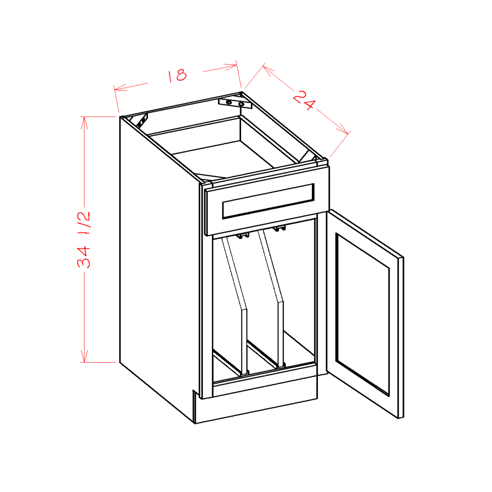 Shaker Navy Tray Divider Base Cabinet Kit - 18"W x 34-1/2"H x 24"D -1D-1DR-2TD cabinet diagram
