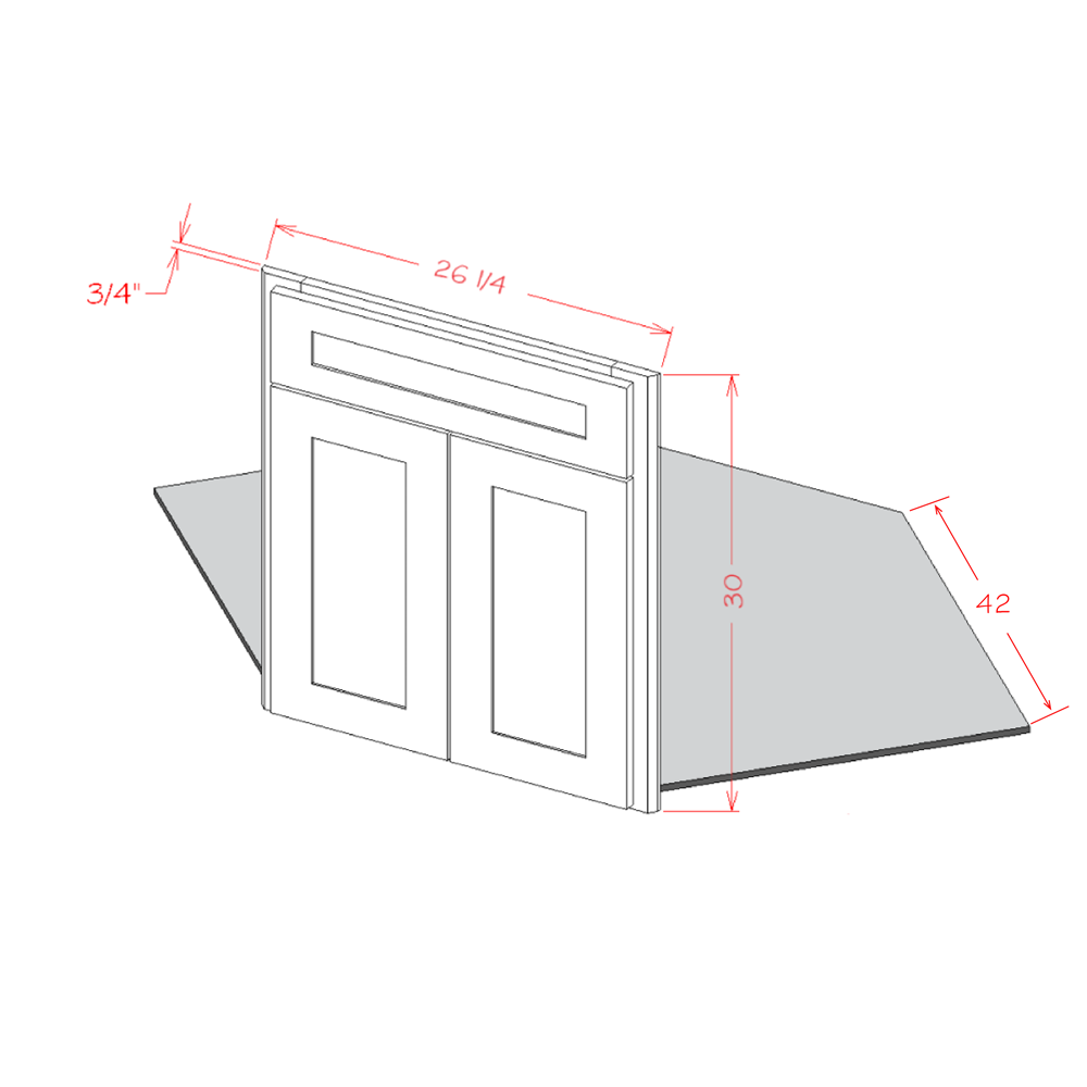 Diagonal Corner Sink Kit cabinet diagram, Shaker Dove SD-DCFF42