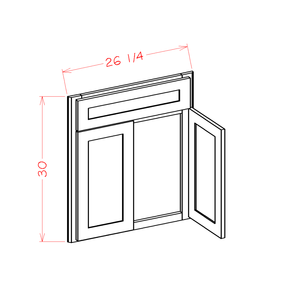 Shaker Navy 42" Diagonal Corner Sink Front - 26-1/4"W x 30"H x 3/4"D cabinet diagram