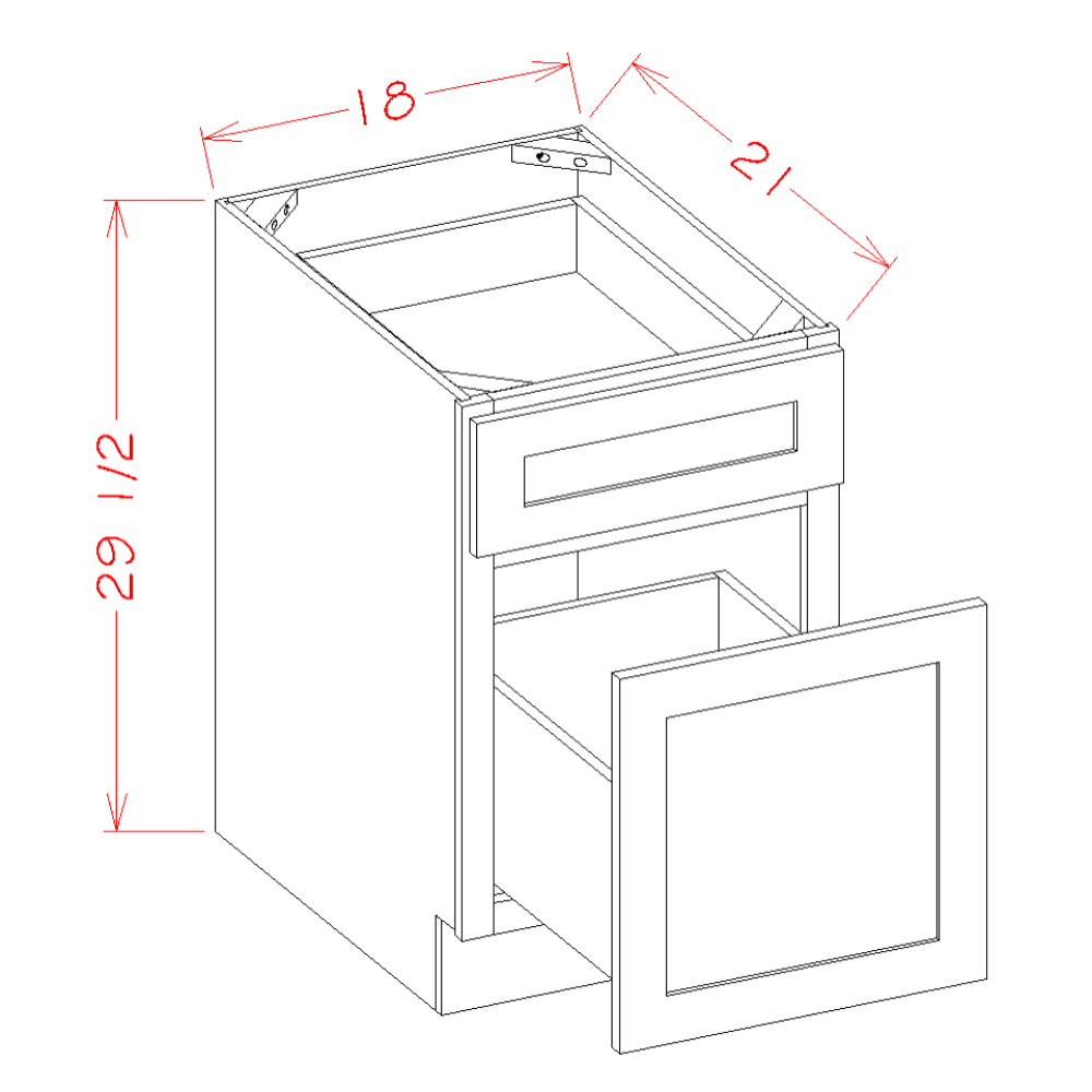 Haven Dune Two Drawer File Base Cabinet - 18"W x 29-1/2"H x 21"D -2DR — cabinet dimension diagram