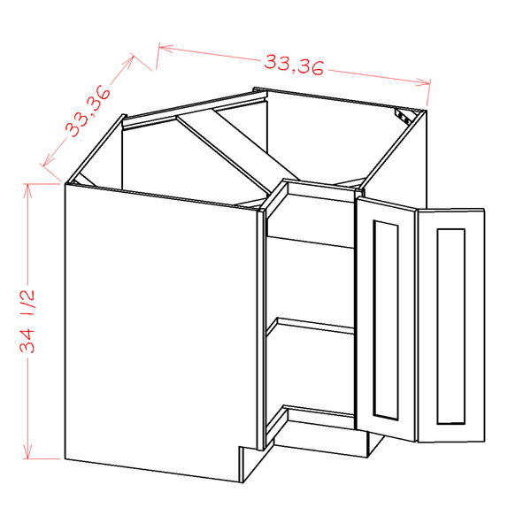 Base Easy Reach Cabinets cabinet diagram, Shaker White SW-BER36