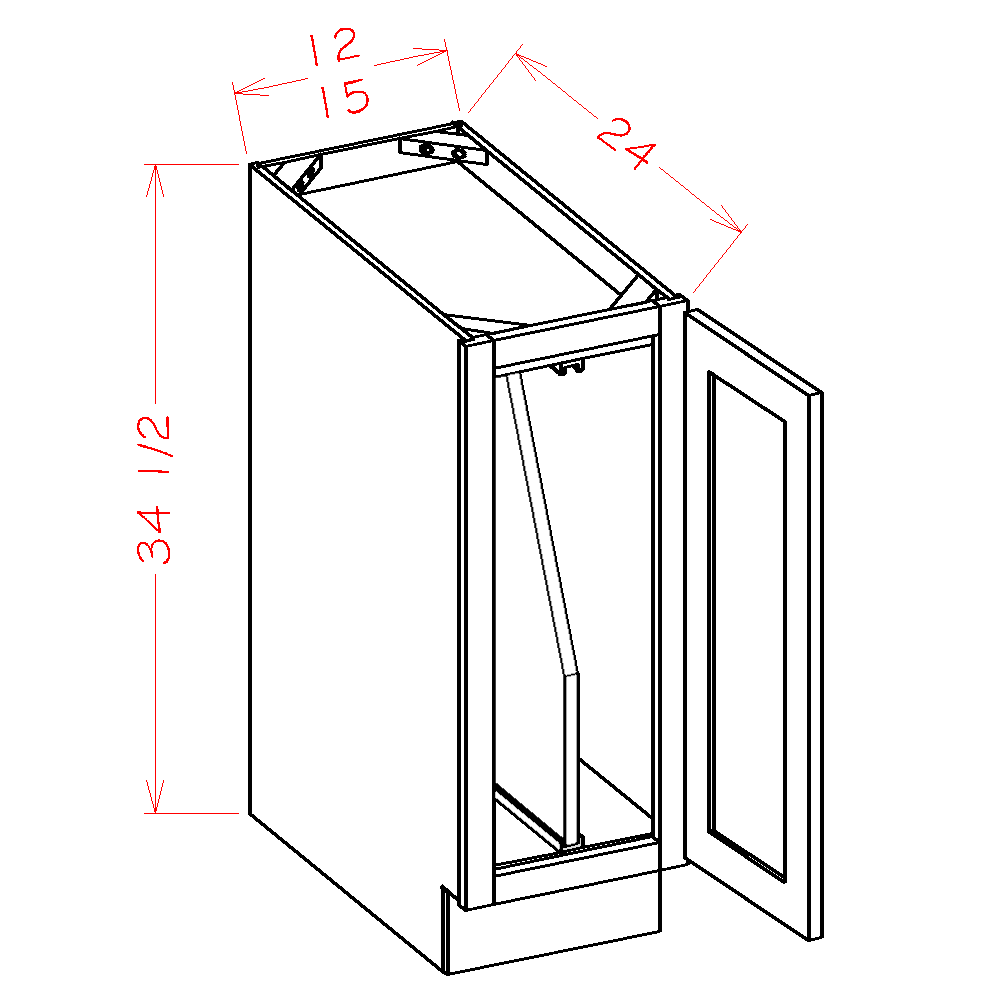 Haven Ember Full Height Door Tray Divider Base Cabinet Kit - 15"W x 34-1/2"H x 24"D -1D-1TD — cabinet dimension diagram