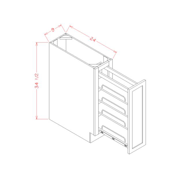 Full Height Door Base Kit with Shelf Pullout cabinet diagram, Shaker White SW-BT9PO