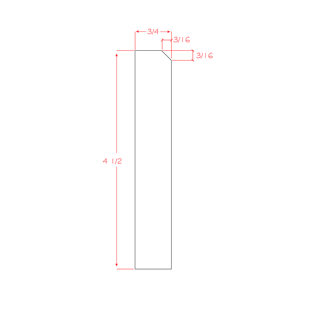 Unfinished Angled Furniture Base Moulding - 96"W x 4-1/2"H x 3/4"D