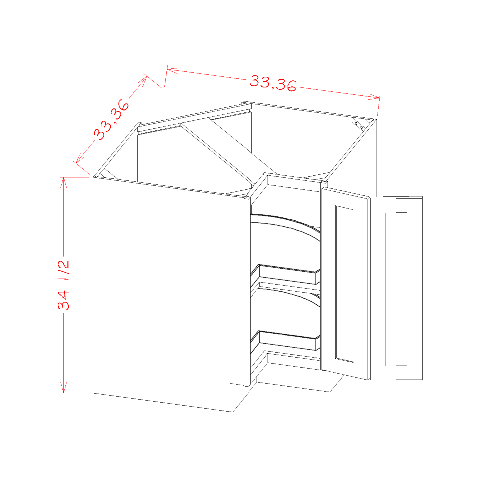 Base Easy Reach Cabinets with Lazy Susan Trays cabinet diagram, Shaker Antique White SA-LSB33