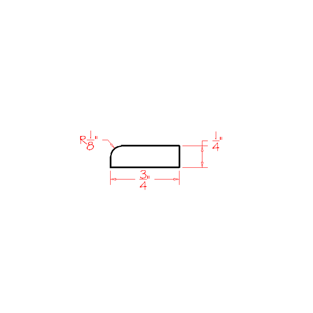Sage Scribe Moulding - 96"W x 3/4"H x 1/4"D — cabinet dimension diagram
