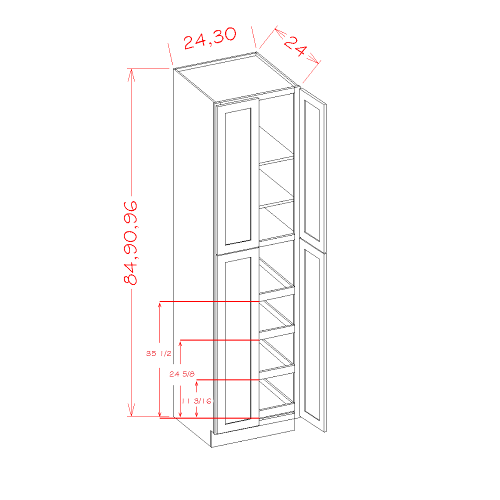 Four Door Utility Rollout Shelf Cabinet Kit cabinet diagram, Shaker Cinder SC-U3090244RS