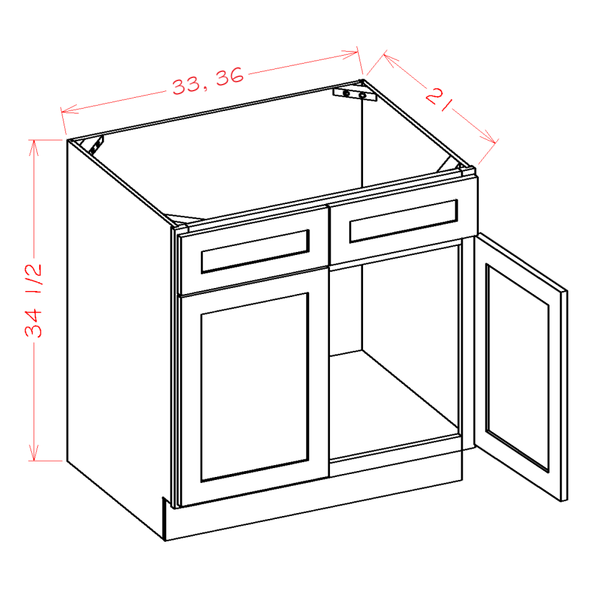 Double Door Double Drawer Front Vanity Sink Bases cabinet diagram, Shaker White SW-VS36
