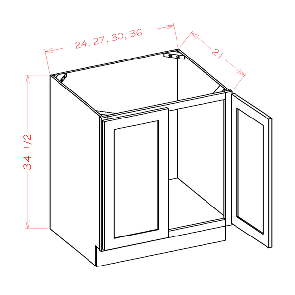 Haven Harbor Vanity Full Height Door Sink Base Cabinet - 27"W x 34-1/2"H x 21"D X -2FHD — cabinet dimension diagram