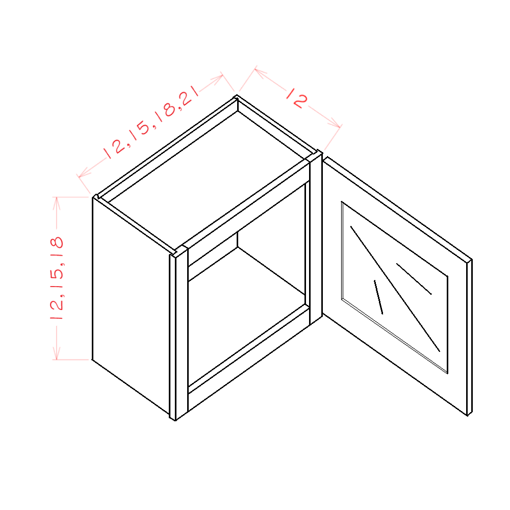 Single Glass Door Wall Stacker Cabinets cabinet diagram, Shaker Antique White SA-W1812GD