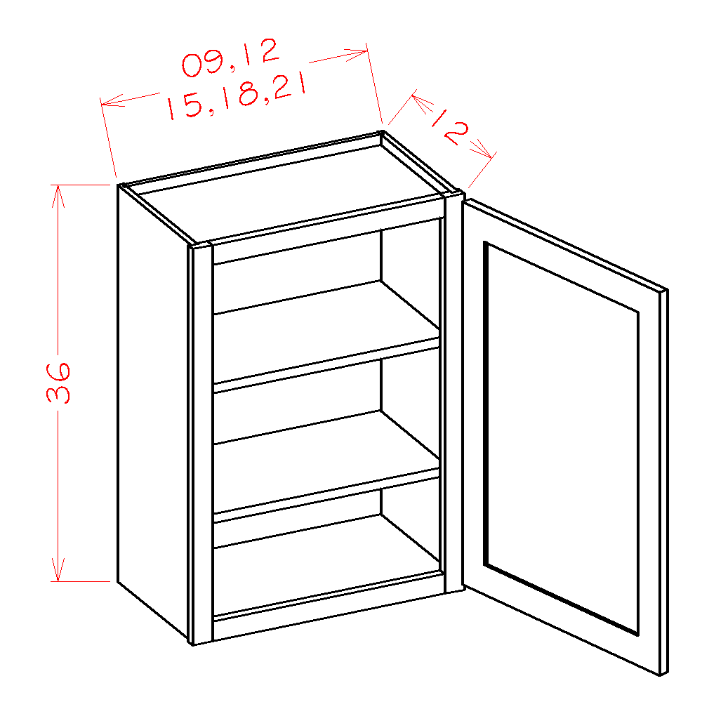 Shaker Grey Single Door Wall Cabinet 9 x 36 in – SG-W0936 cabinet diagram