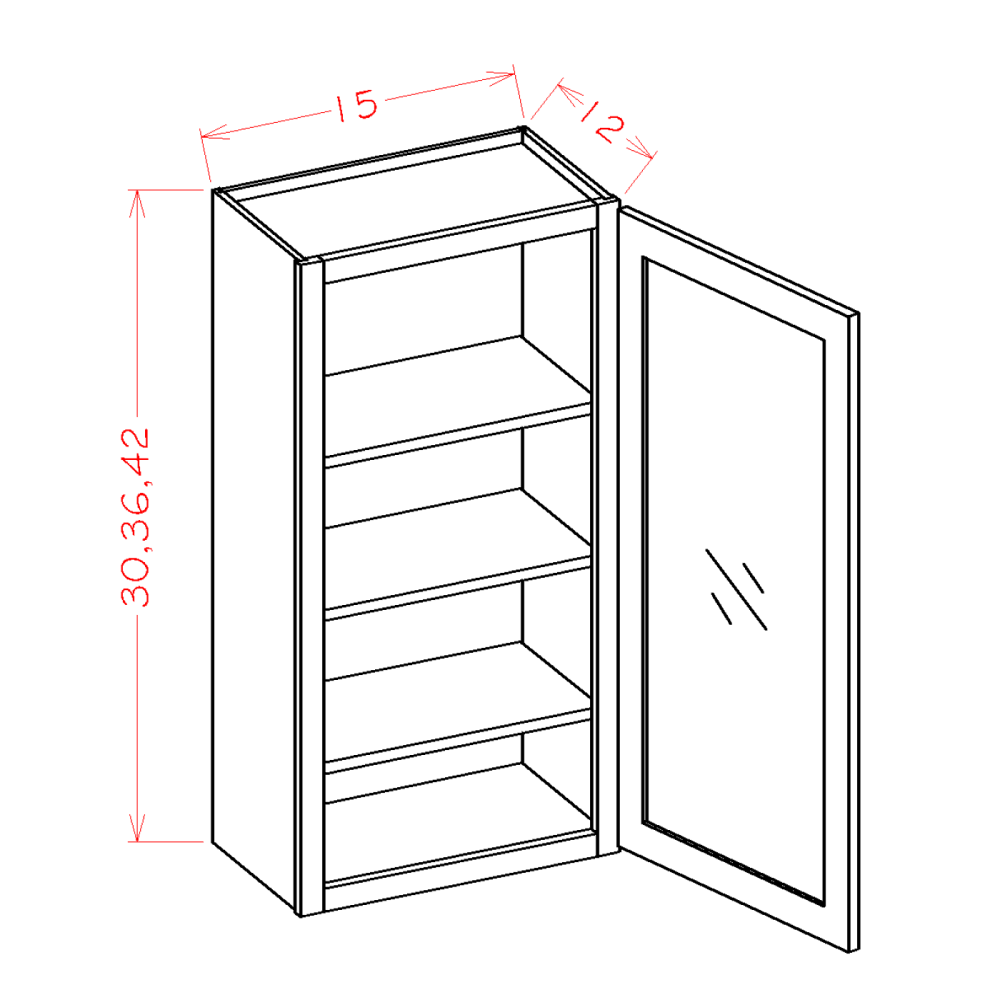 Single Glass Door Wall Cabinets cabinet diagram, Shaker Black SB-W1536GD