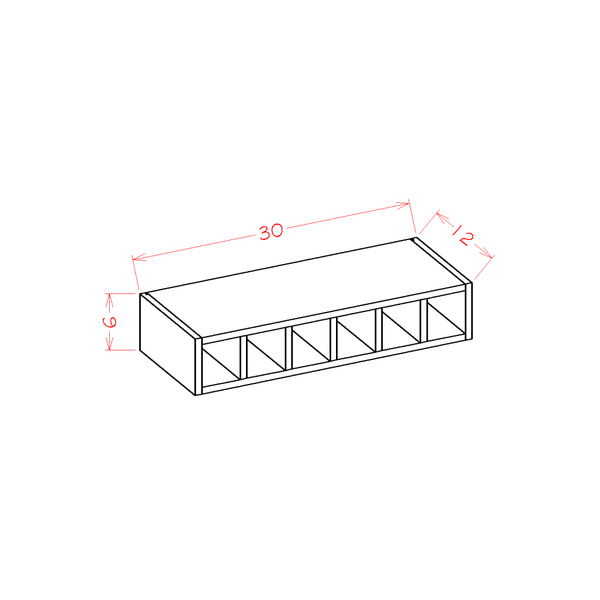 ANTIQUE WHITE WALL WINE CUBBY - 30"W X 6"H X 12"D (SA, CW) – Antique White-WWC630 diagram
