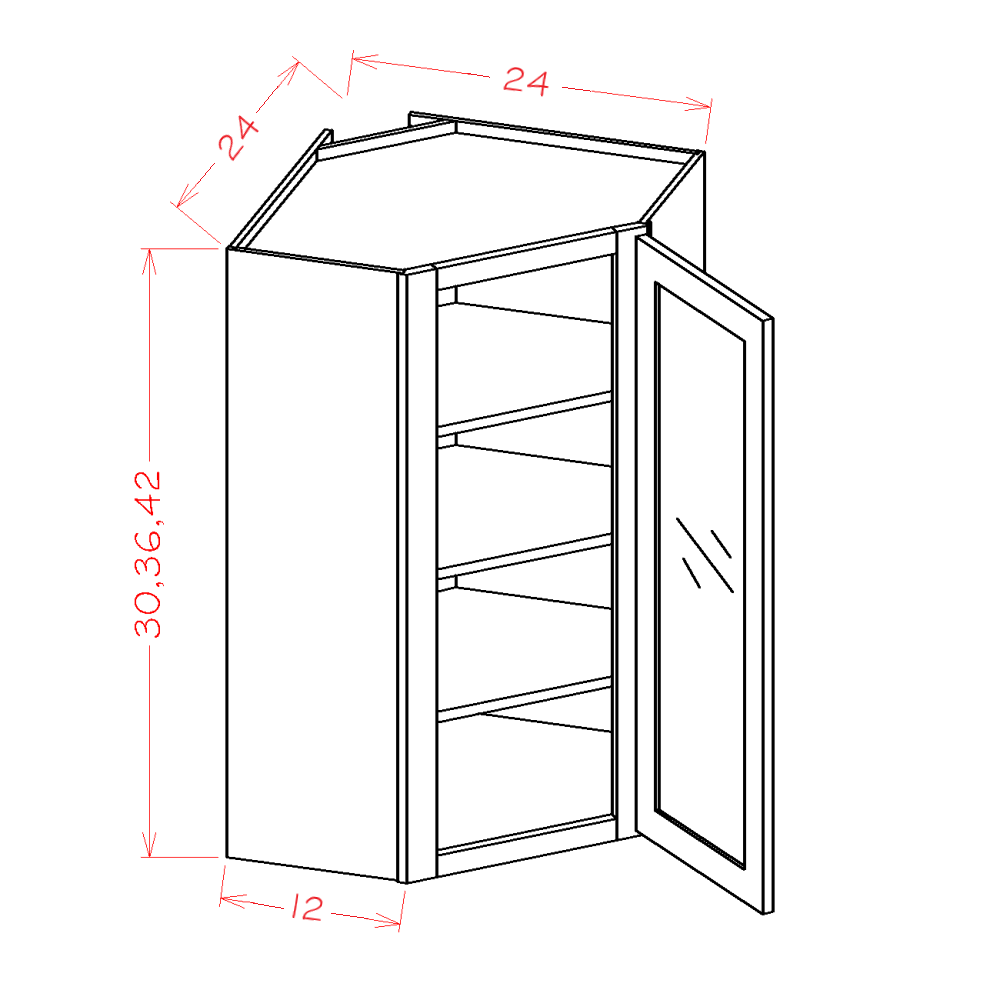 Shaker Grey Glass-Ready Corner Wall Cabinet 24 x 42 in – SG-DCW2442GD cabinet diagram