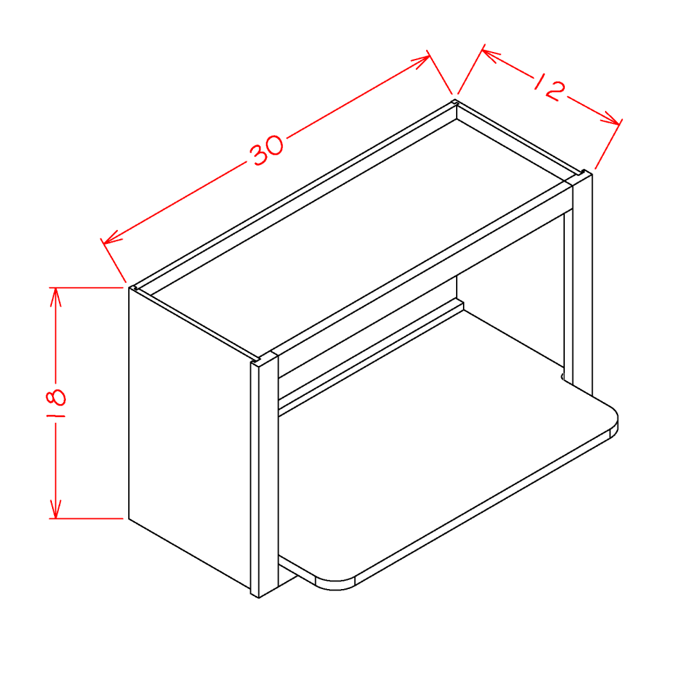 Harbor Wall Microwave Cabinet Kit - 30"W x 18"H x 12"D — cabinet dimension diagram