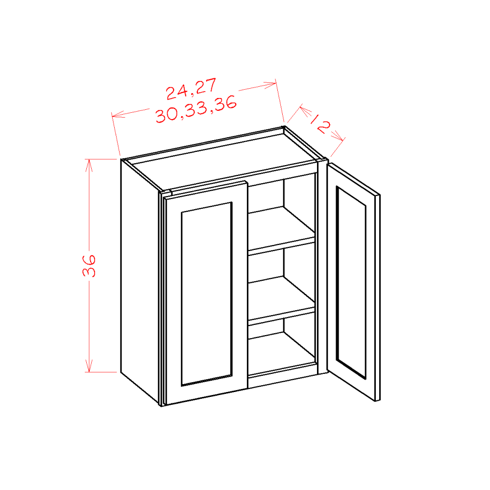 Oxford Toffee Wall Cabinet - 36"W x 36"H x 12"D -2D-2S diagram