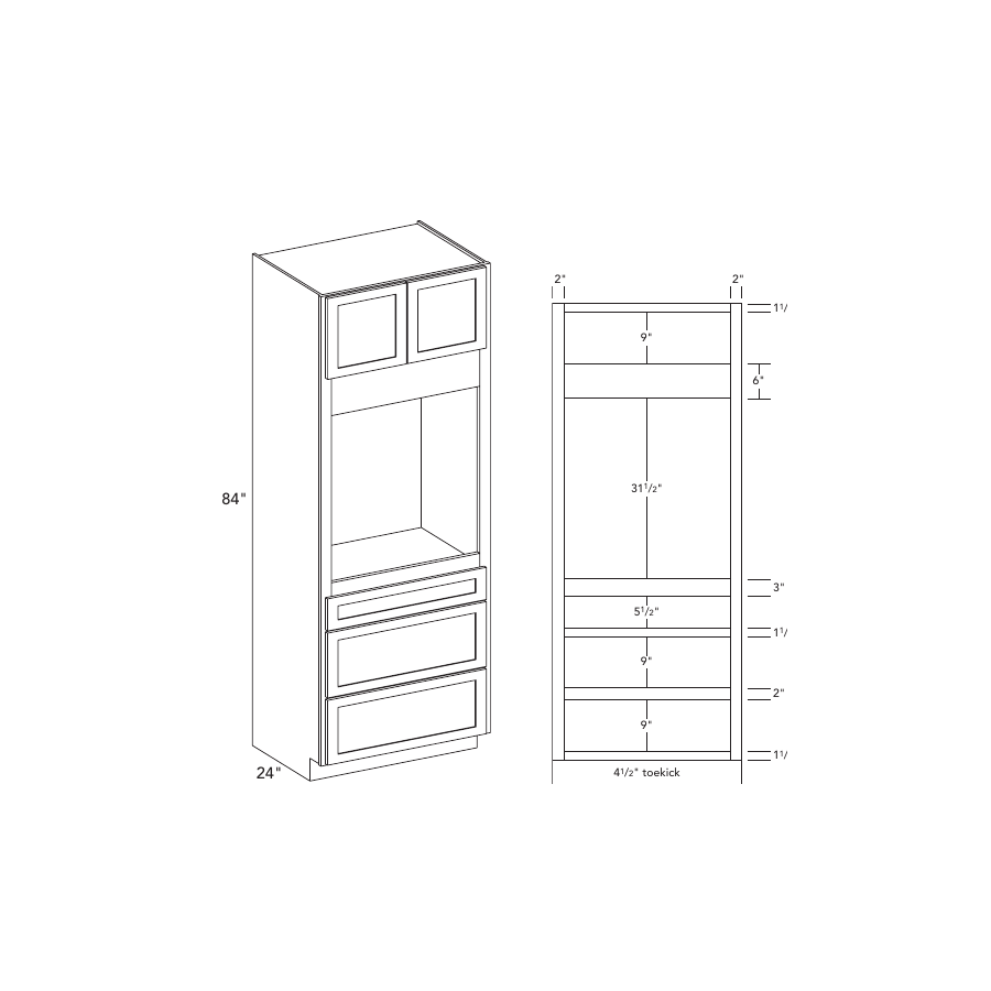 Shaker Sky OC338424 cabinet layout diagram
