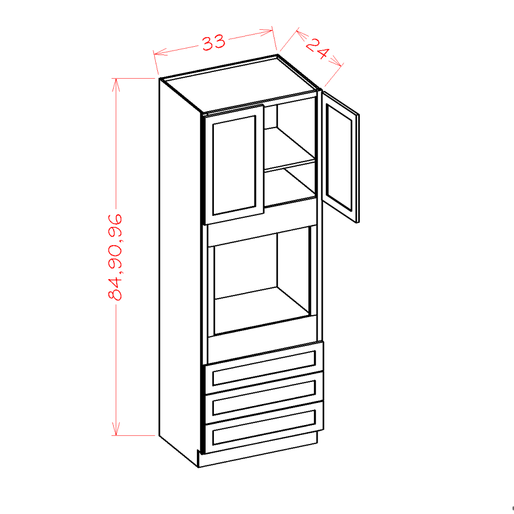 Shaker Ivy 33-inch oven tall cabinet diagram for SI-O339624