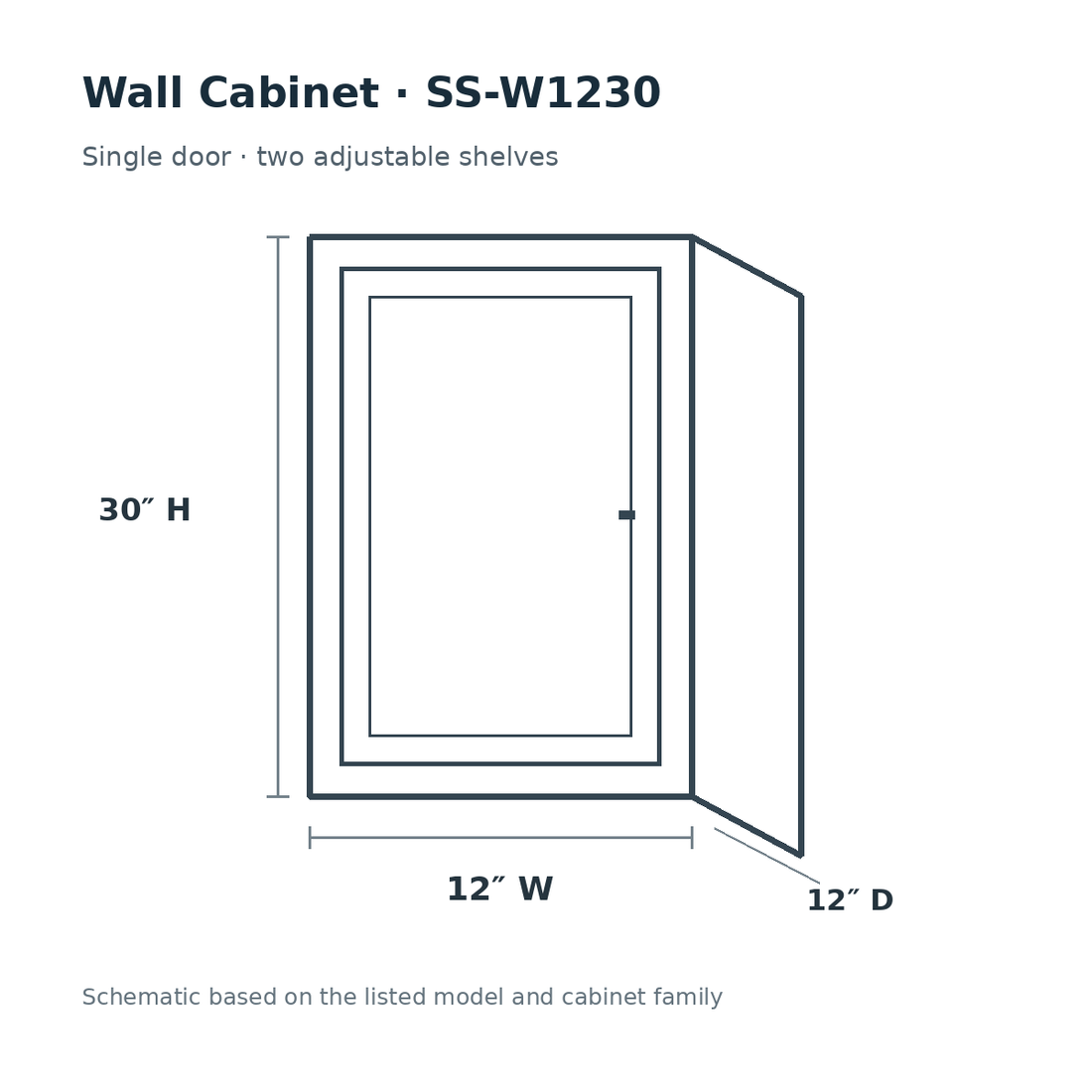 Shaker Sky SS-W1230 cabinet schematic, 12 by 30 by 12 inches