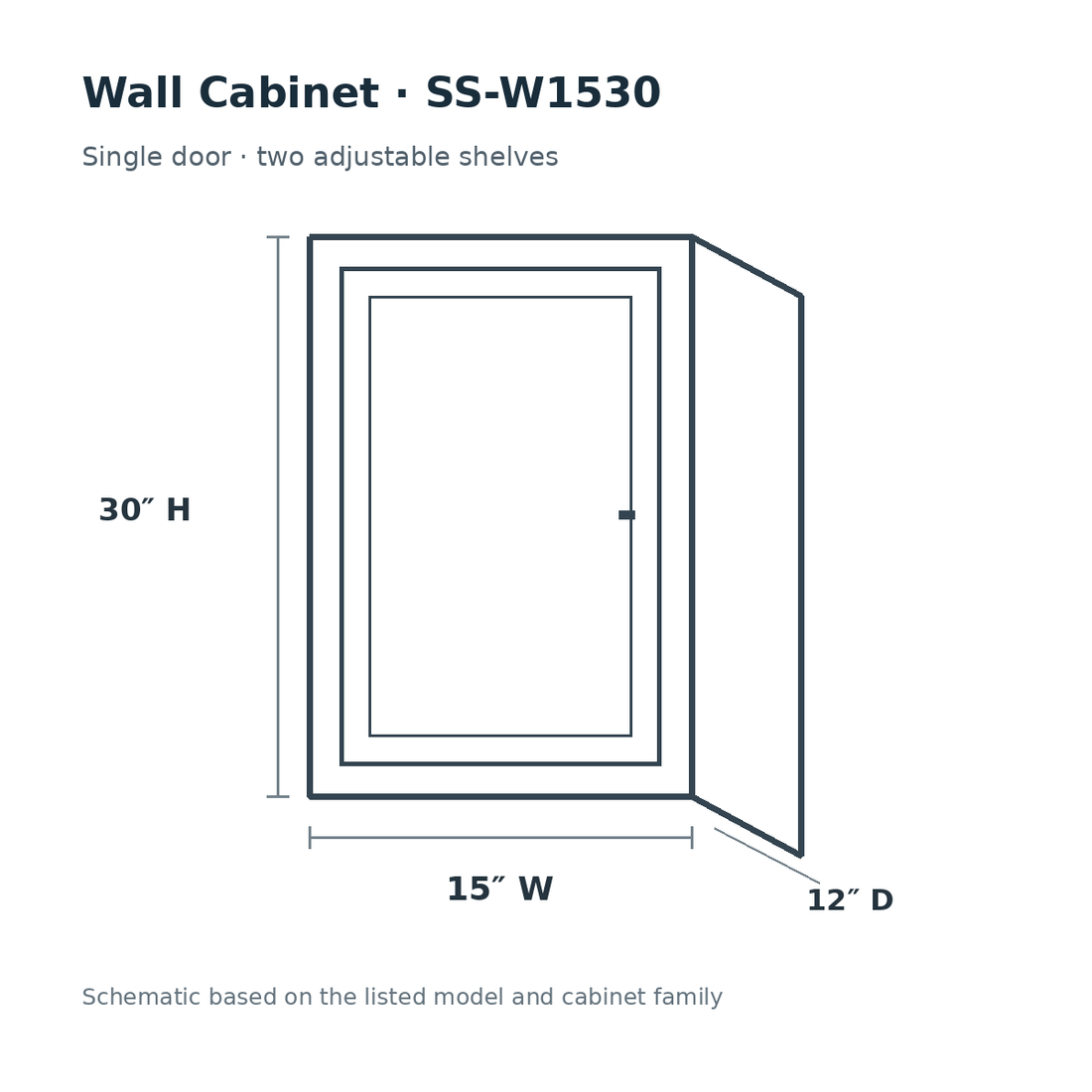 Shaker Sky SS-W1530 cabinet schematic, 15 by 30 by 12 inches