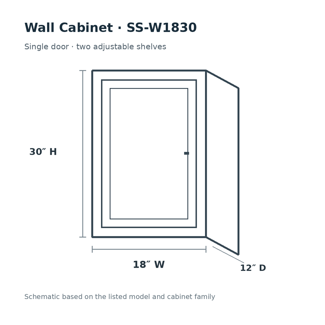 Shaker Sky SS-W1830 cabinet schematic, 18 by 30 by 12 inches