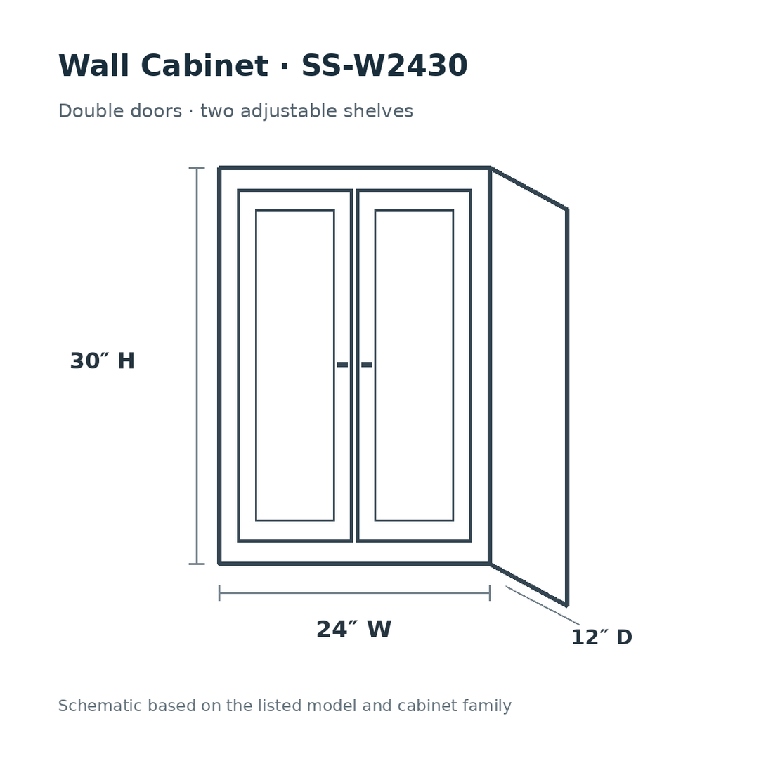 Shaker Sky SS-W2430 cabinet schematic, 24 by 30 by 12 inches