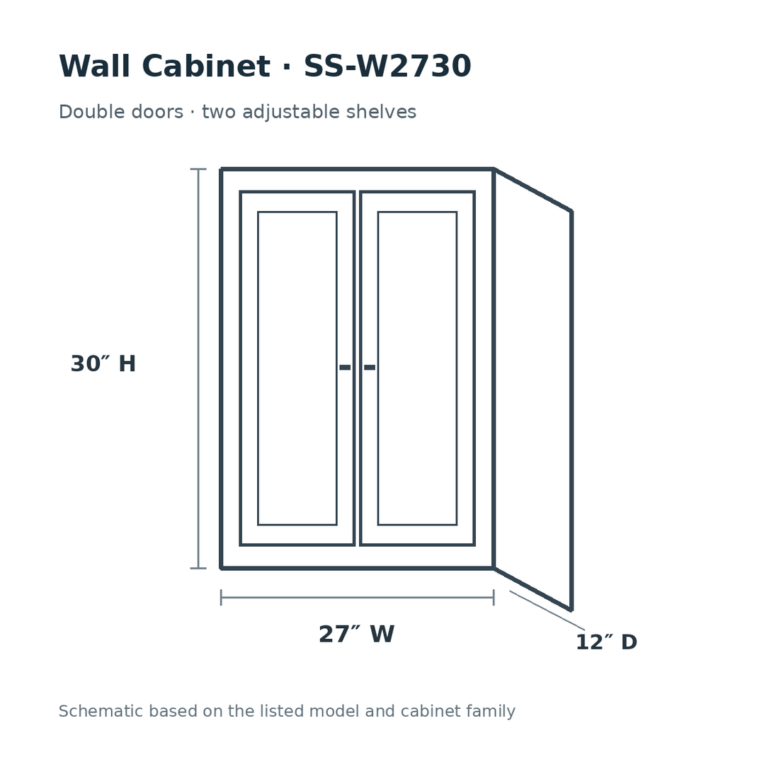 Shaker Sky SS-W2730 cabinet schematic, 27 by 30 by 12 inches