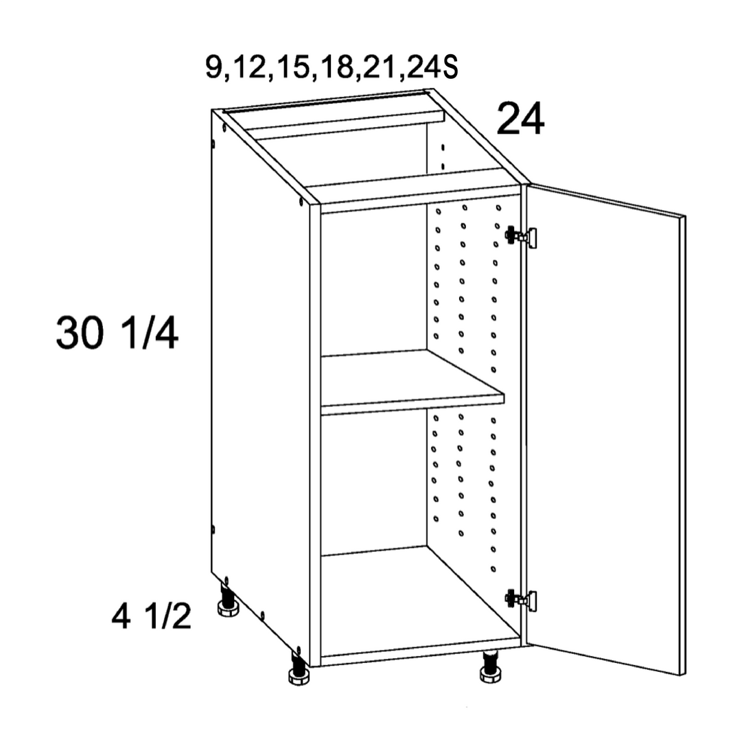 Cabinet diagram — Single Full Height Door Base Cabinet – B24SFH
