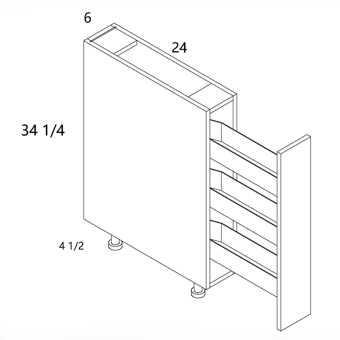 Cabinet diagram — Full Height Door Base with Basket Pullout – BPO6FH