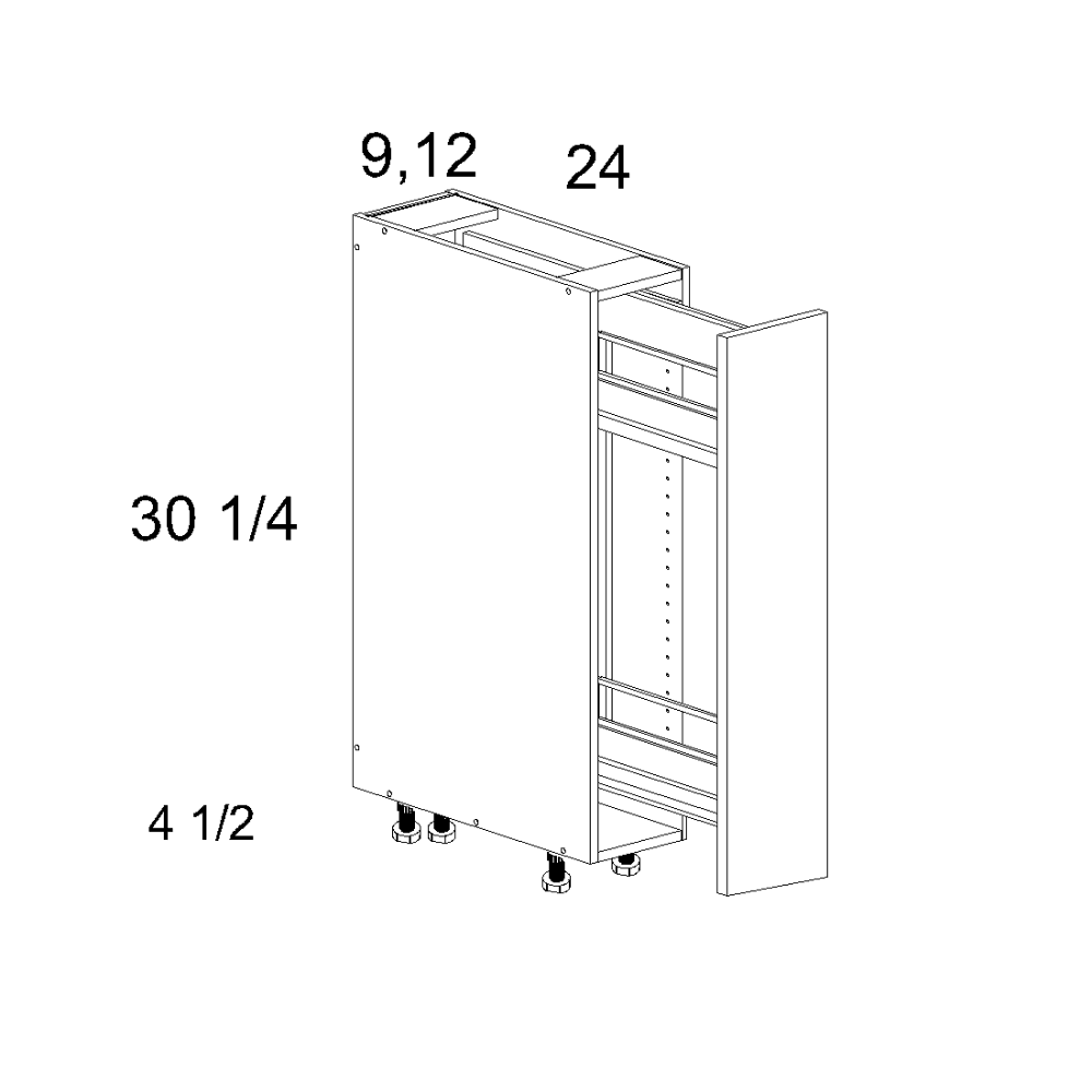 Cabinet diagram — Full Height Door Base with Organizer Pullout – BPO9FH