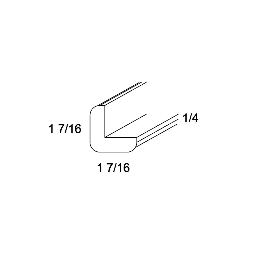Outside Corner Moulding diagram, 96"W x 1-7/16"H x 1-7/16"D
