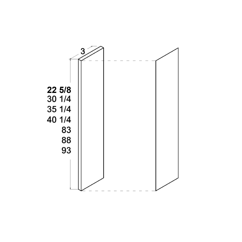 Overlay Filler diagram, 2-7/8"W x 83"H x 3/4"D