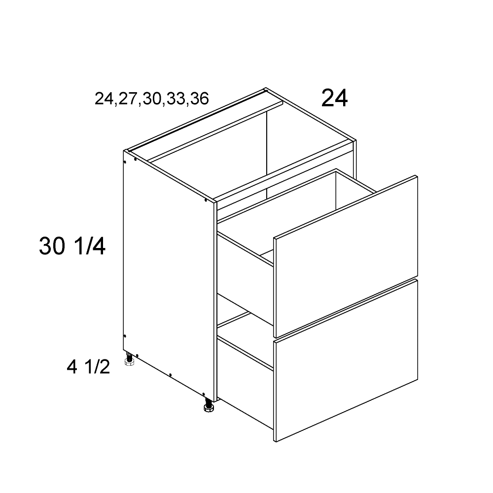 Cabinet diagram — Two Drawer Range Base – RB2DB33