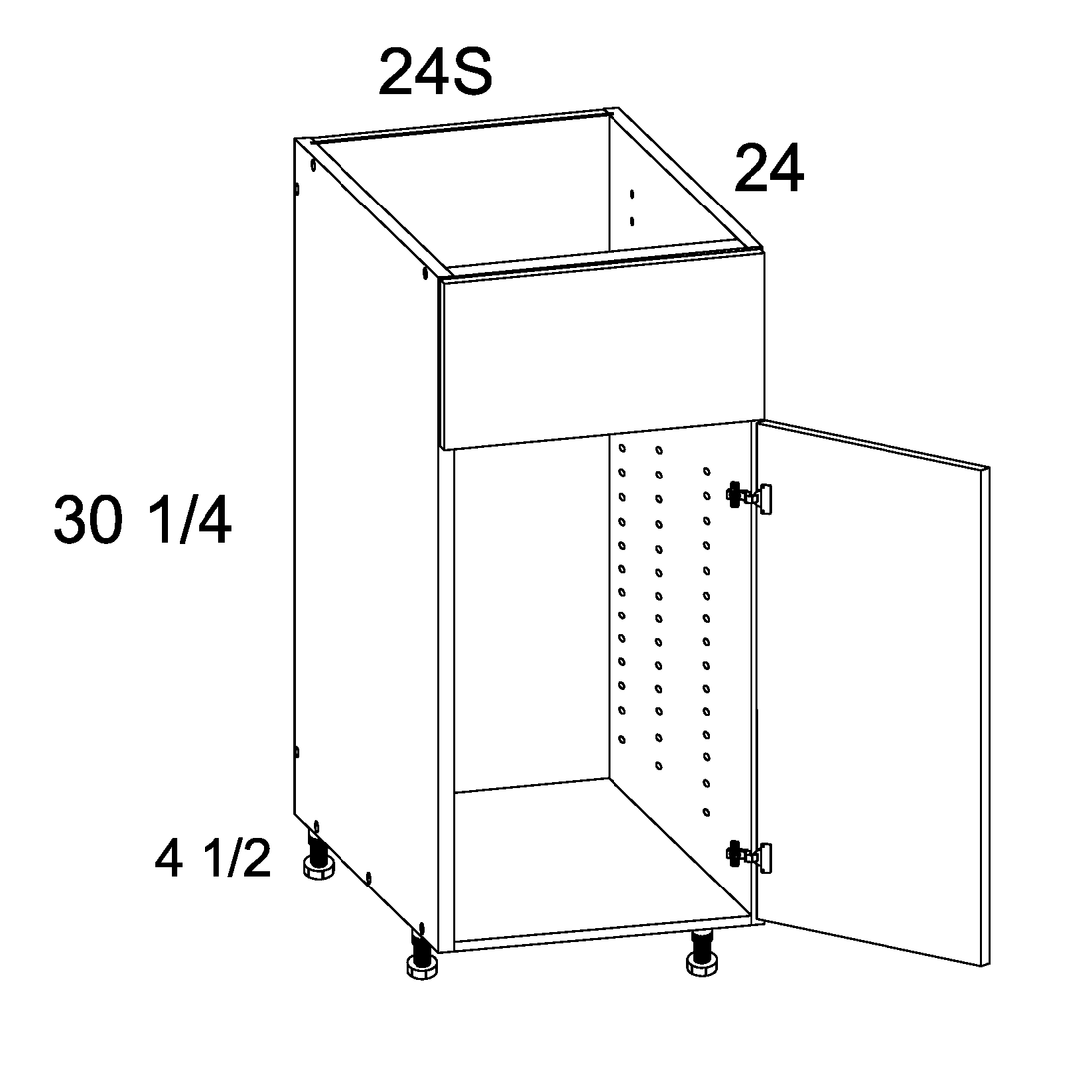 Cabinet diagram — Single Door Single False Drawer Front Sink Base – SB24S