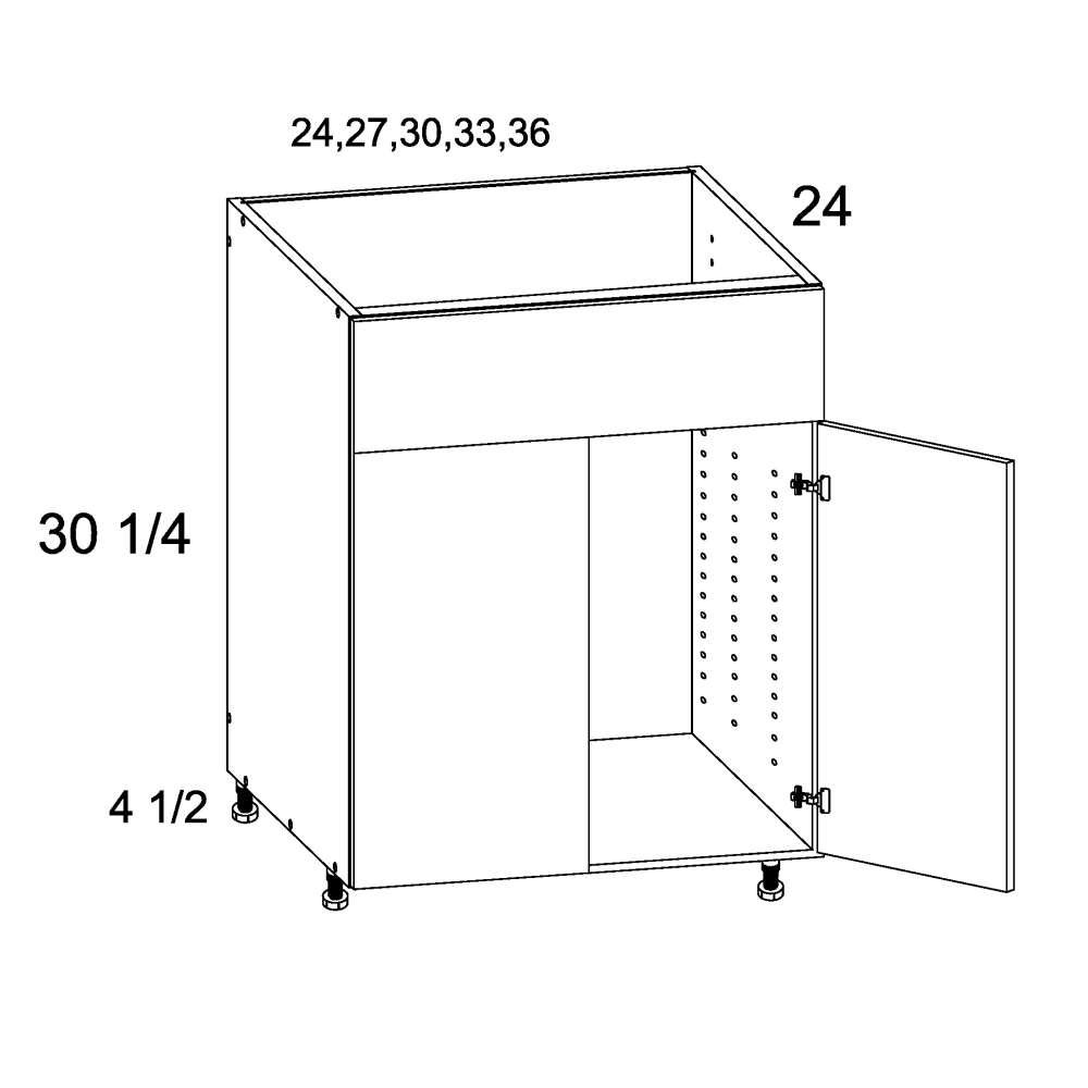 Cabinet diagram — Double Door Single False Drawer Front Sink Base – SB24