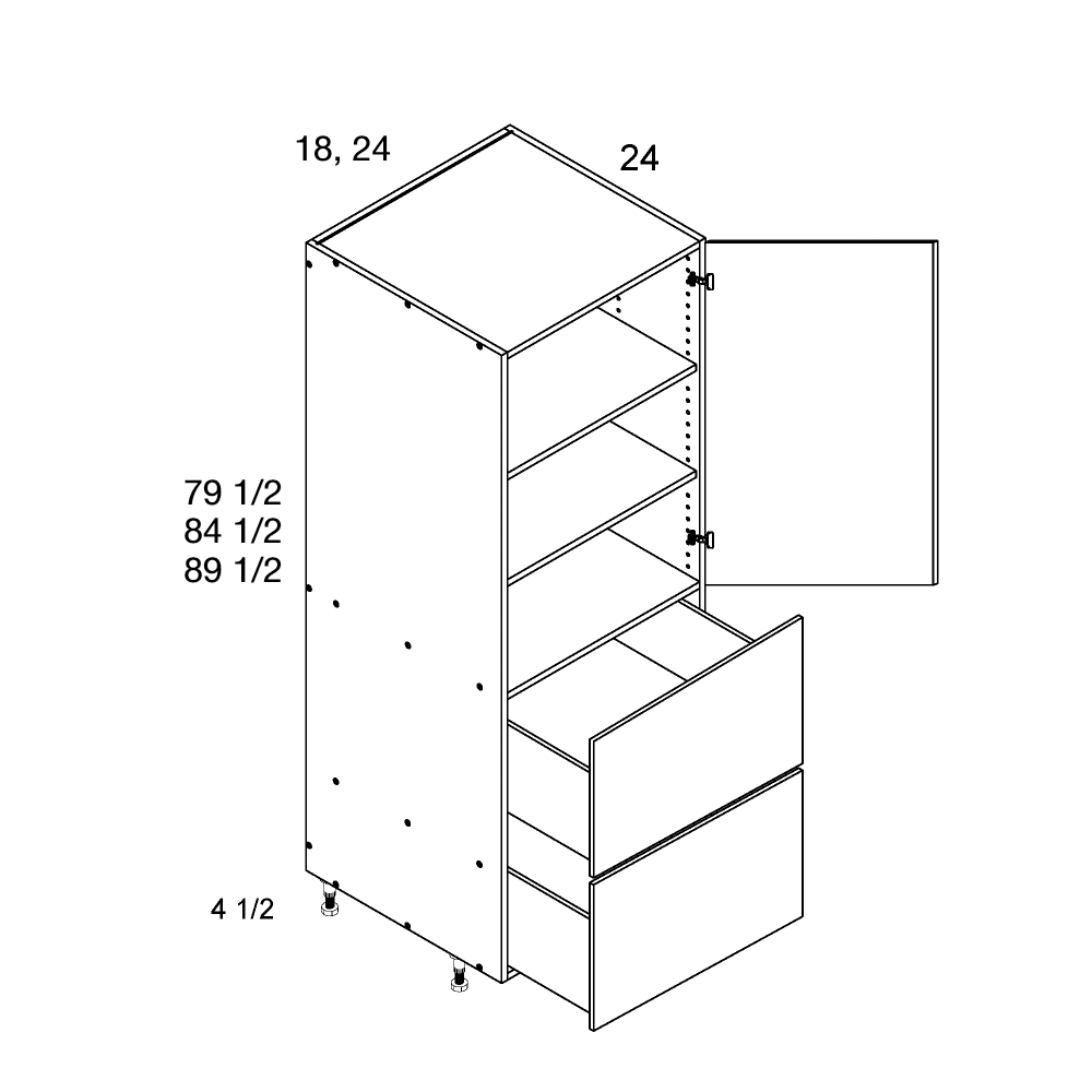 Cabinet component diagram — 2 Drawer Tall Cabinet 18"W X 84" X 24"D
