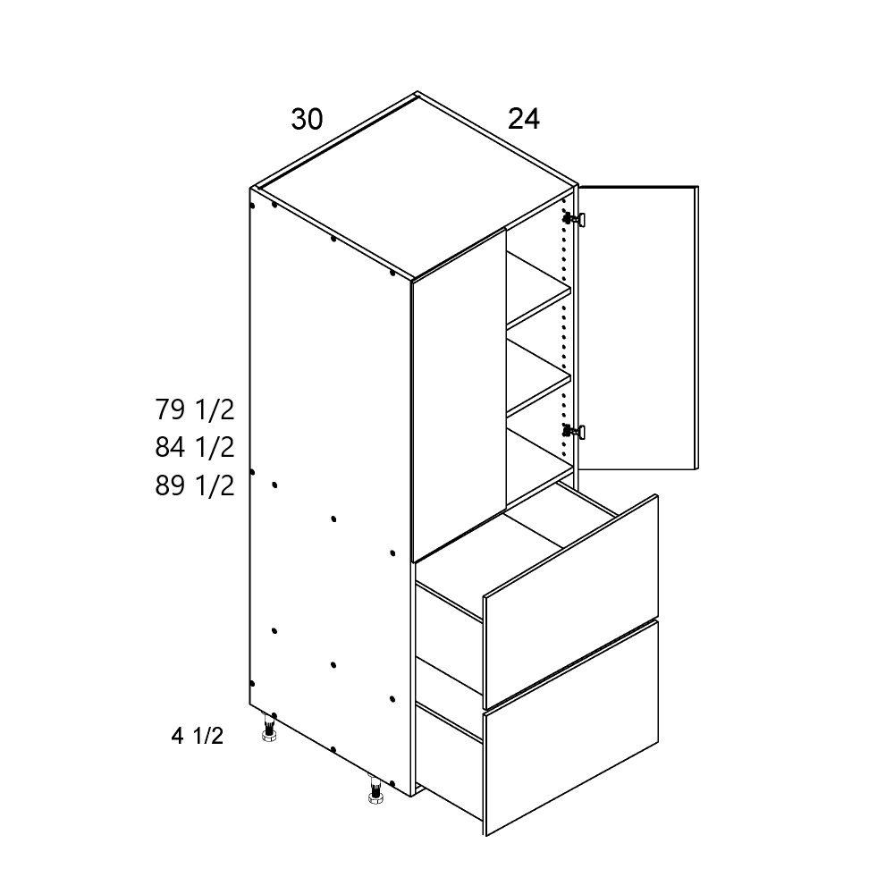 Cabinet component diagram — 2 Drawer Tall Cabinet 30"W X 84" X 24"D