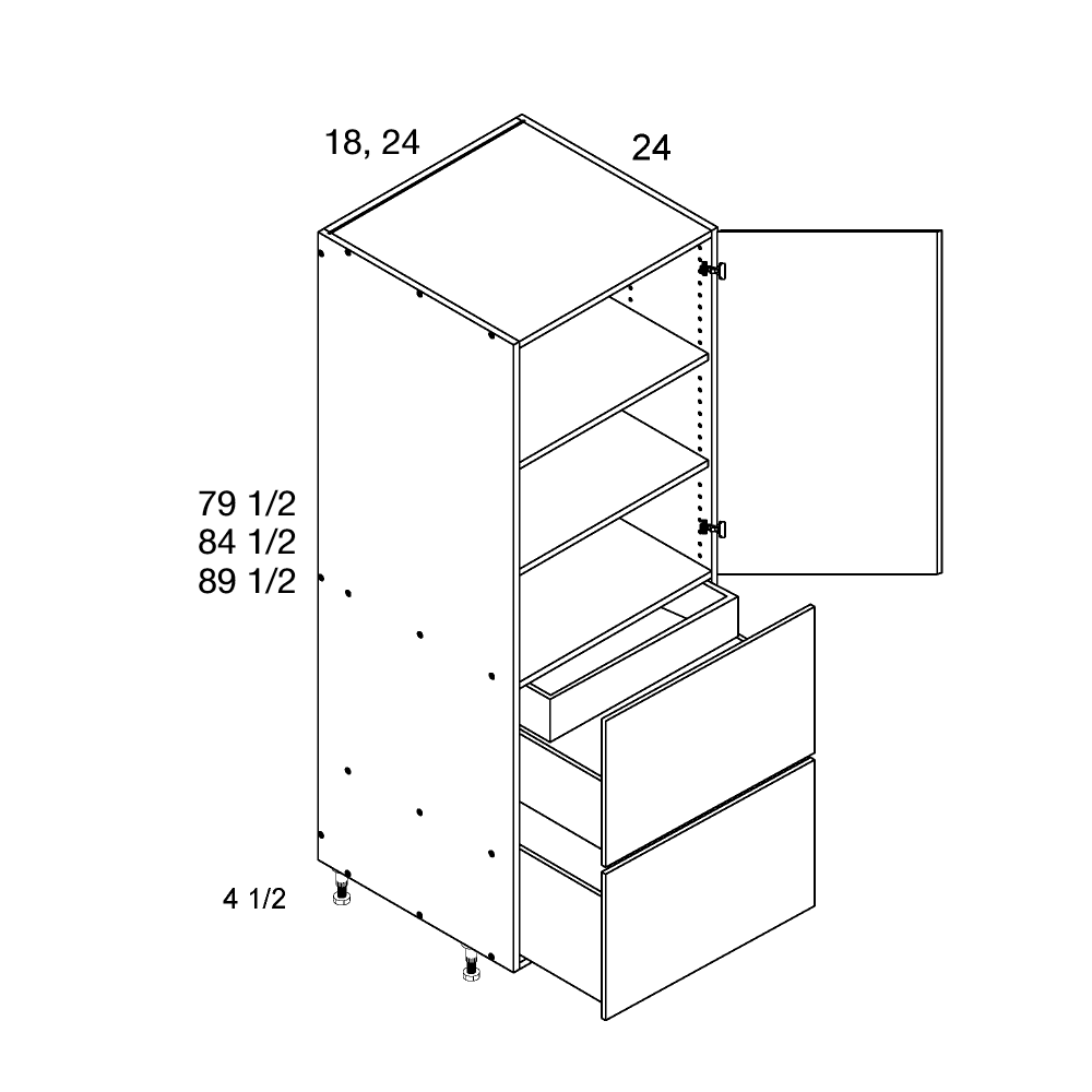 Cabinet component diagram — 2 Drawer/inner drawer Tall Cabinet 18"W X 89" X 24"D