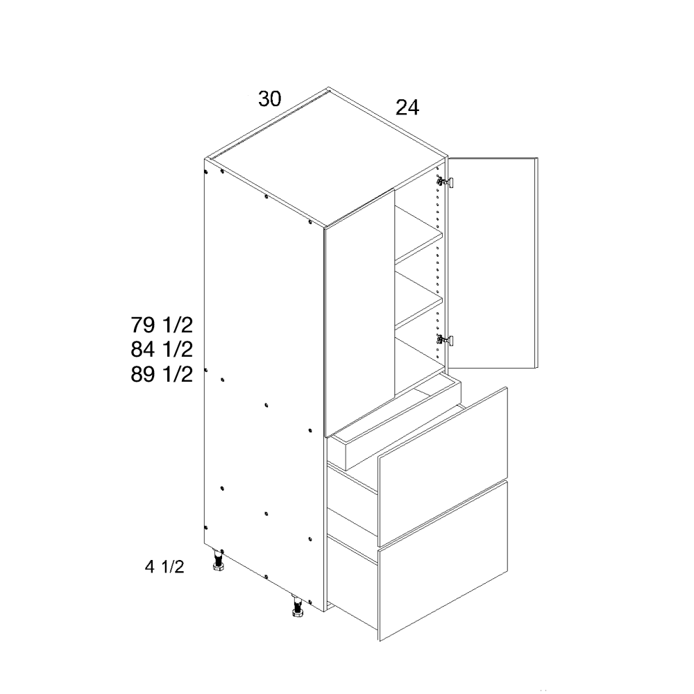 Cabinet component diagram — 2 Drawer/inner drawer Tall Cabinet 30"W X 84" X 24"D