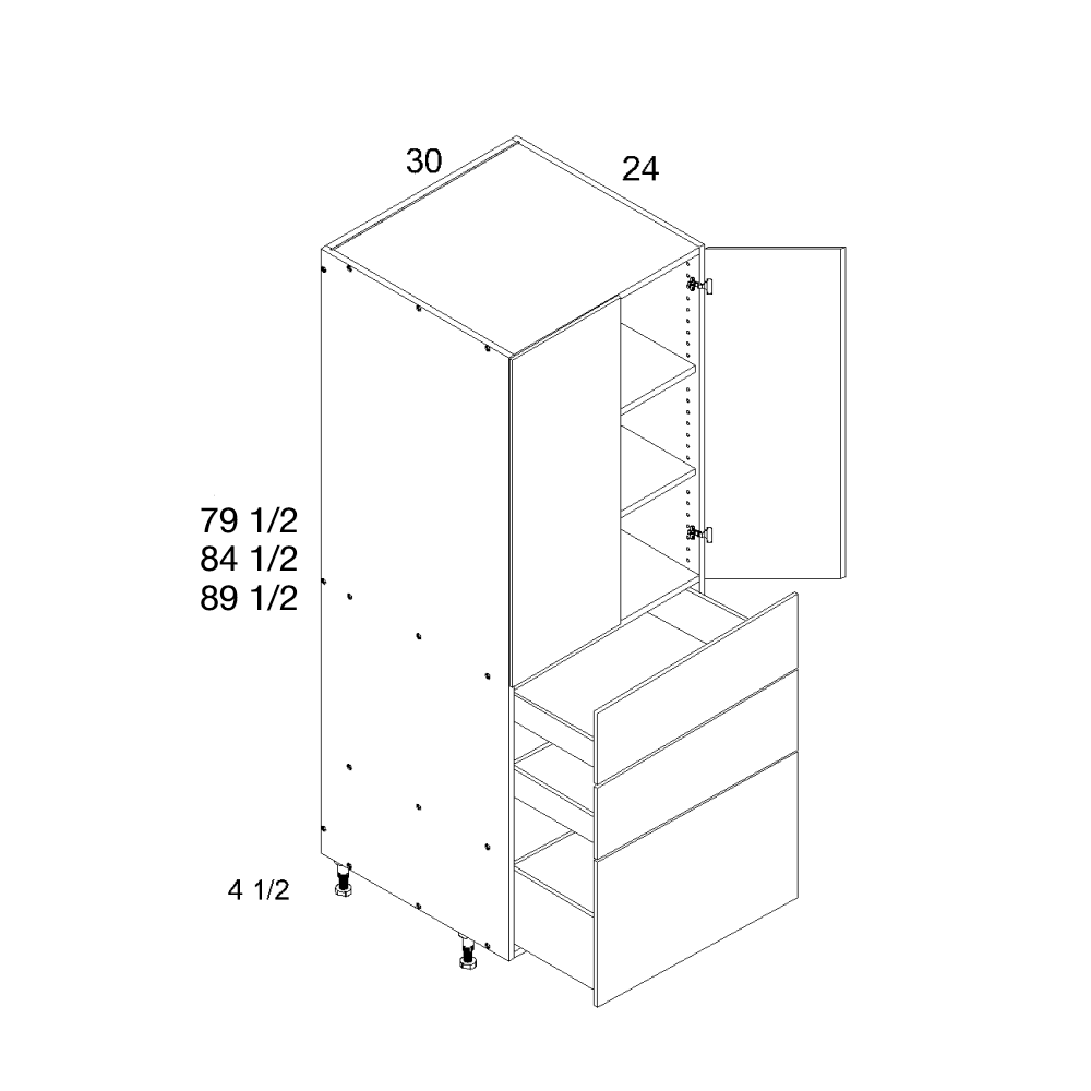 Cabinet component diagram — 3 Drawer Tall Cabinet 30"W X 94" X 24"D