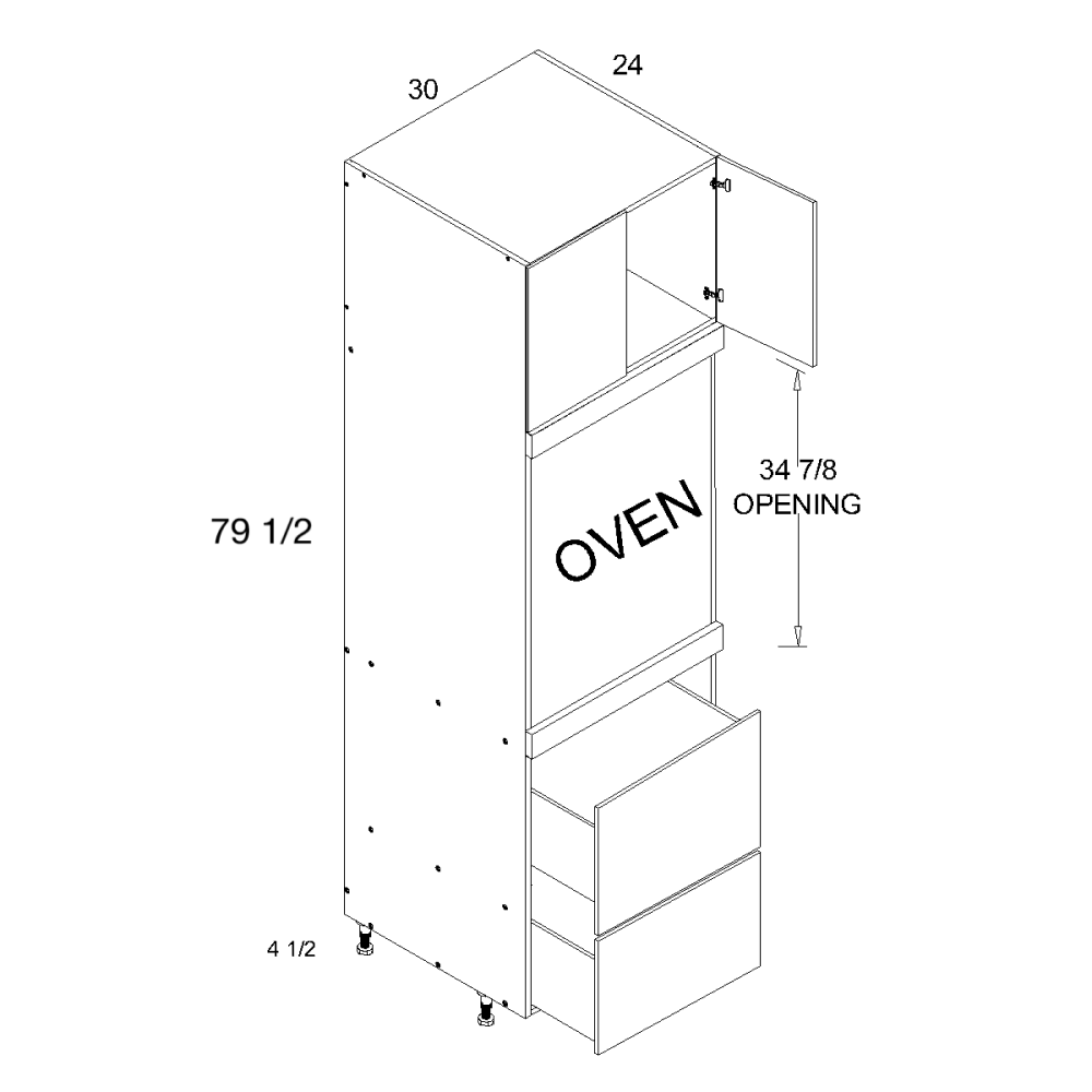 Cabinet component diagram — Single Oven 2 Drawer Single Oven Cabinet- 30"W x 89"H